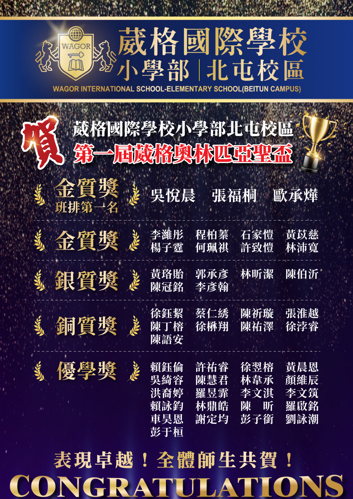 葳格國際學校小學部北屯校區第一屆葳格奧林匹亞聖盃